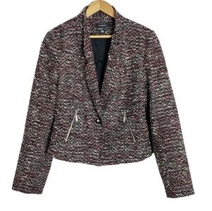 LOUBEN Boucle Tweed Wool Blend Cropped Blazer w Zippers SZ 12